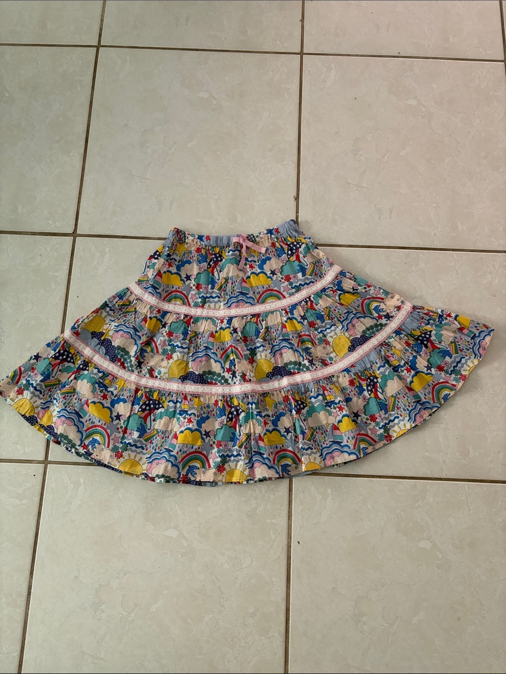 Boden Multicolor Rainbow & Cloud Tiered Skirt